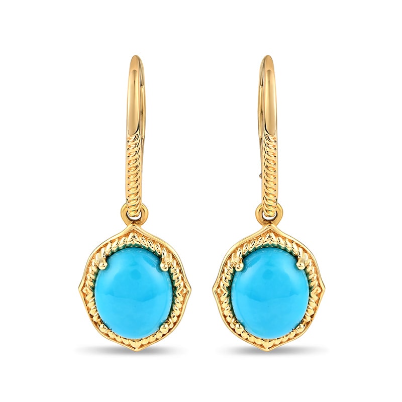 14K Yellow Gold Sleeping Beauty Turquoise Earrings